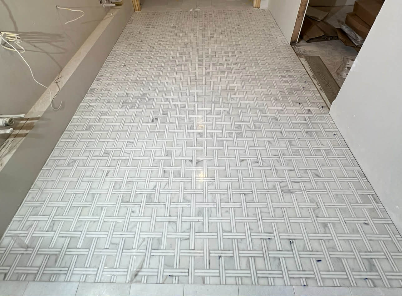 Marble basketweave mosaic floor